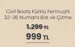 Civil Boots Kürklü Fermuarlı Bot ve Çizme 32-36 Numara